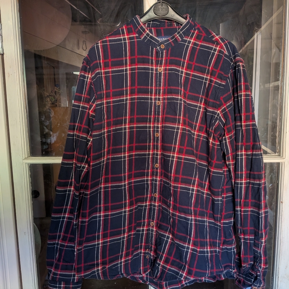 Zara Navy and Red Plaid Shirt